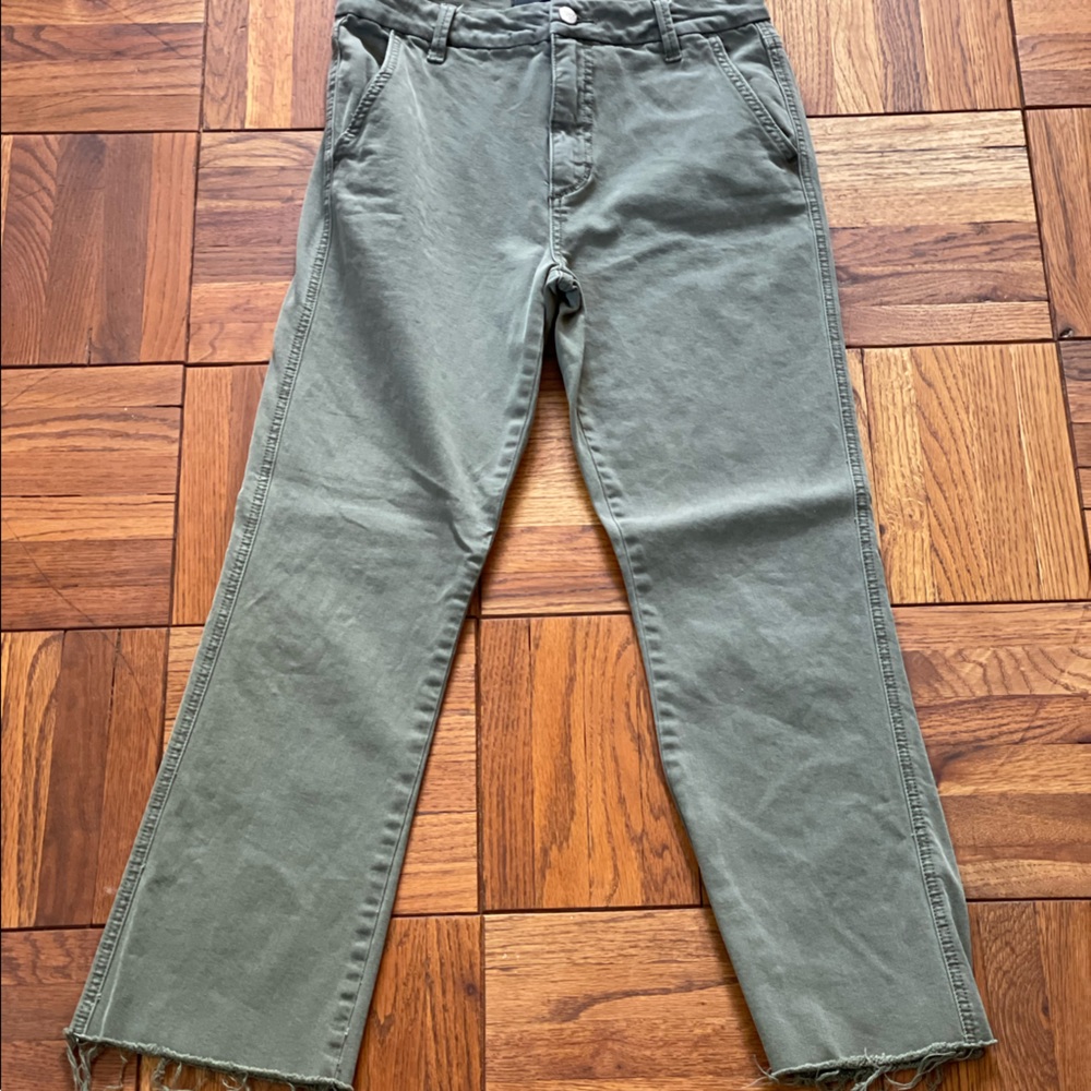 Joe’s Jeans kick flare raw hem olive green jeans